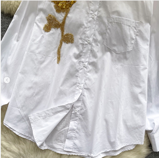 Women's European Chic Streetwear Shirt Sequins 3D Floral